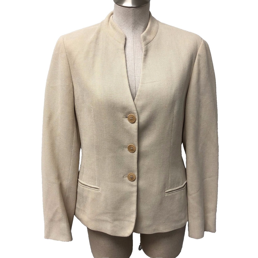 Georgio Armani Knit Blazer Jacket Womens‎ 10 Beige Button Classic Teacher Career